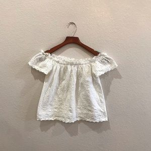Bardot off the shoulder white eyelet crop top sz L